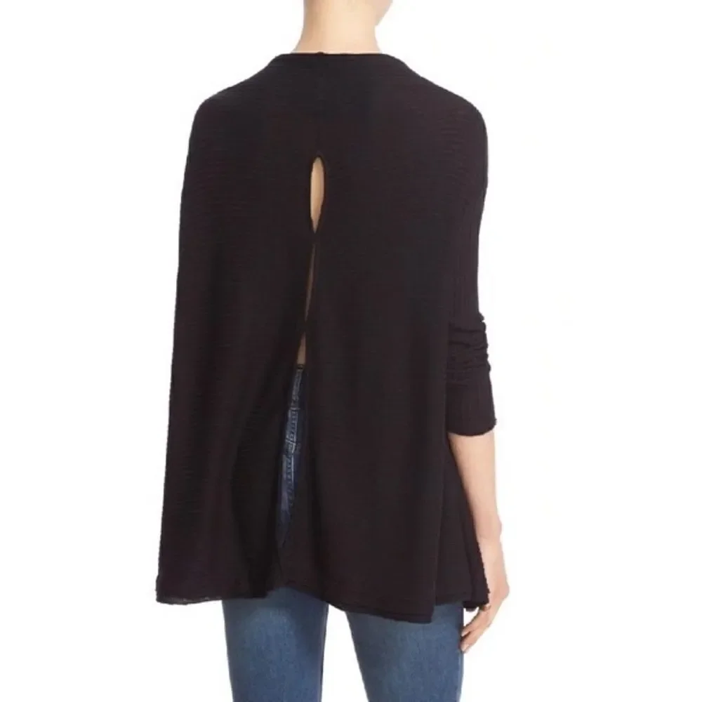 FREE People We the Free Lover Ribbed Split Back Pullover In Black Size XS